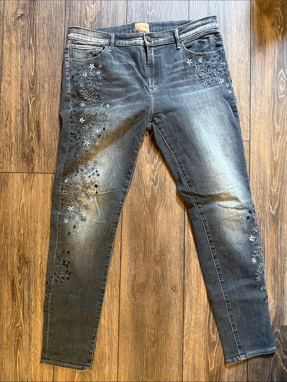 Driftwood Women's Embroidered Dark Wash Grey Jeans